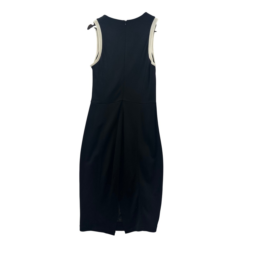 Mango Sheath Dress Women Size 8 Black White Good Colorblock V-Neck Midi - Picture 2 of 11